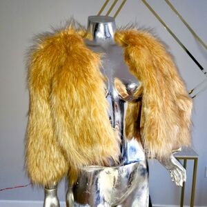 Womens Cropped Blonde Faux Fur Jacket